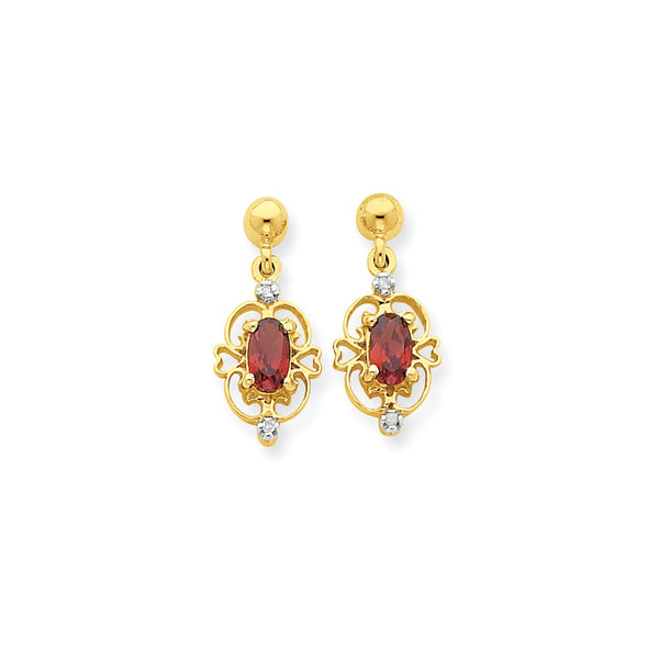 14K Yellow Gold & Rhodium Marquise Garnet & Diamond Dangle Post Earrings