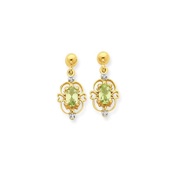 14K Yellow Gold & Rhodium Marquise Peridot & Diamond Dangle Post Earrings
