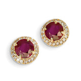 Earrings,Button,Gold,Yellow,14K,9 mm,9 mm,Post & Push Back,Diamond,Natural,Round,40,0.2 ctw (total weight),Pave,I1 (AA),Composite Ruby,Composite,Glass Filled,Round,Red,6 mm,2,2.4 ctw (total weight),Prong Set,Ball/Post/Stud,Gemstone
