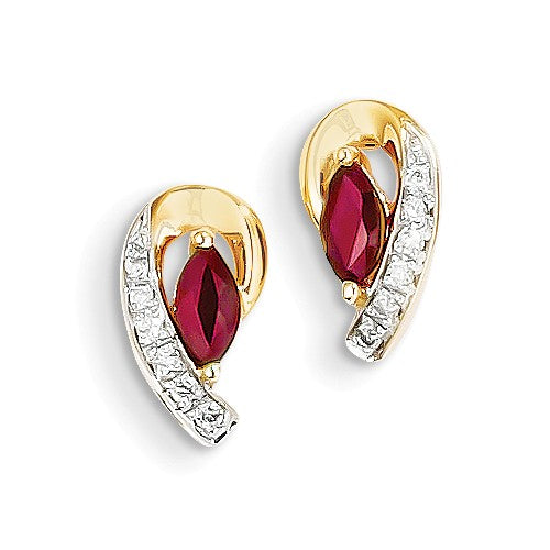 Earrings,Button,Gold,Yellow,14K,10 mm,5 mm,Post & Push Back,Diamond,Natural,0.060 ct,I1 (AA),Ruby,Natural,Heating,Red,Ball/Post/Stud,Gemstone