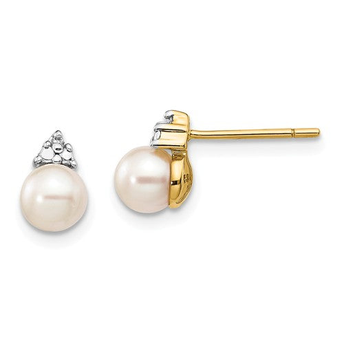 Jewelry,Earrings,Ball,Gold,Yellow,14K,9 mm,5 mm,Post & Push Back,Diamond,Natural,Round,2,0.01 ct,Prong Set,I1 (AA),Pearl,Freshwater,Cultured,Round,5 mm,2,Glue,Ball/Post/Stud