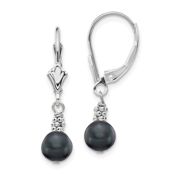 Polished,14K White Gold,Leverback,Freshwater Cultured Pearl,Dangle