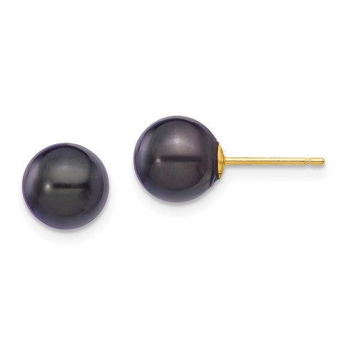 Jewelry,Earrings,Ball,Gold,Yellow,14K,7.5 mm,7.5 mm,7.5 mm,Pair,Post & Push Back,Pearl,Saltwater,Cultured,Dyeing,Black,Ball/Post/Stud