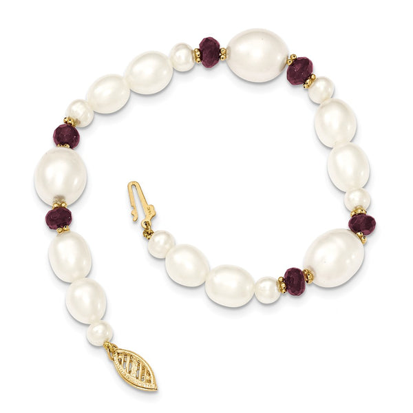 Polished,14K Yellow Gold,Freshwater Cultured Pearl,Garnet,Pearl Clasp
