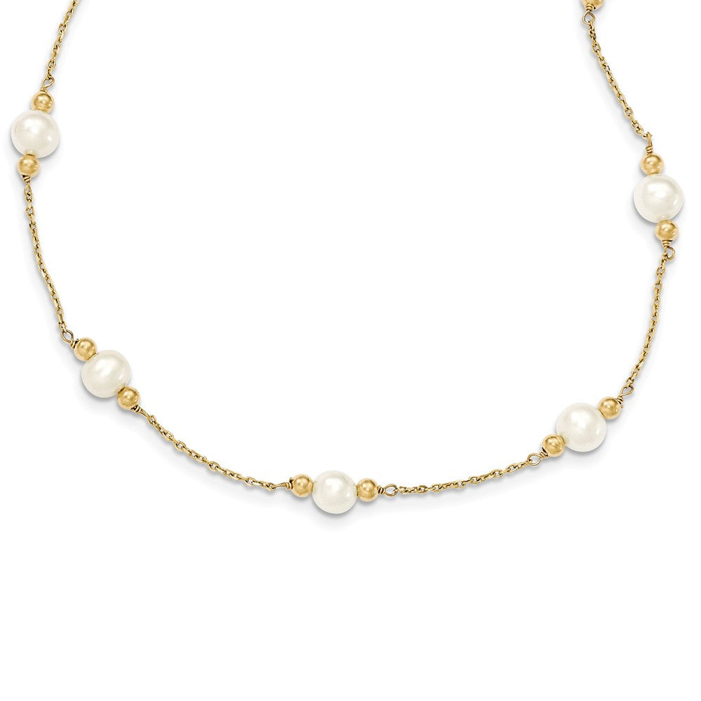 Necklaces,Pearl,Gold,Yellow,14K,18 in,6 mm,Lobster,1,Pearl,Freshwater,Cultured,Bleaching,White,Pearl,Bead & Station