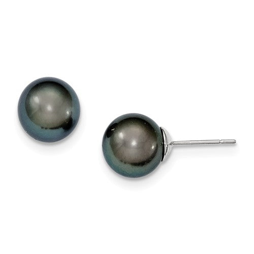 Jewelry,Earrings,Ball,Gold,White,14K,11 to 12 mm (range),11 to 12 mm (range),Pair,Rhodium,Post & Push Back,Pearl,Saltwater,Cultured,Dyeing,Black,Tahitian Saltwater Cultured,Ball/Post/Stud