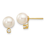 Jewelry,Earrings,Ball,Gold,Yellow,14K,7 to 8 mm (range),7 to 8 mm (range),Pair,Post & Push Back,Pearl,Saltwater,Cultured,Bleaching,White,Diamond,Natural,0.100 ctw (total weight),Ball/Post/Stud