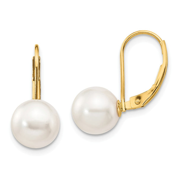14K Yellow Gold,Leverback,Saltwater Pearl