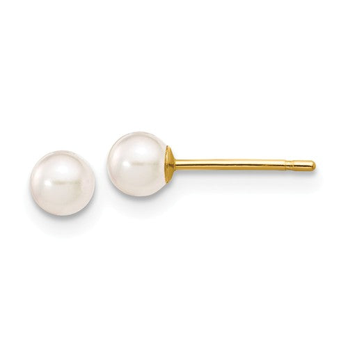 Jewelry,Earrings,Ball,Gold,Yellow,14K,3 to 4 mm (range),3 to 4 mm (range),Pair,Post & Push Back,Pearl,Saltwater,Cultured,Bleaching,White,Ball/Post/Stud