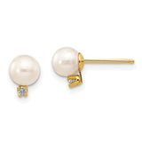 Jewelry,Earrings,Ball,Gold,Yellow,14K,5 to 6 mm (range),5 to 6 mm (range),5-6 mm,Pair,Post & Push Back,Pearl,Freshwater,Cultured,Bleaching,White,Diamond,Natural,Clear,0.020 ctw (total weight),Ball/Post/Stud