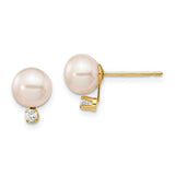Jewelry,Earrings,Ball,Gold,Yellow,14K,6 to 7 mm (range),6 to 7 mm (range),6-7 mm,Pair,Post & Push Back,Pearl,Freshwater,Cultured,Bleaching,Round,White,6 to 7 mm,Diamond,Natural,Round,Clear,0.060 ctw (total weight),Ball/Post/Stud