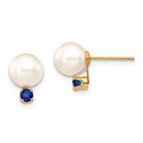 Jewelry,Earrings,Ball,Gold,Yellow,14K,7 to 8 mm (range),7 to 8 mm (range),7-8 mm,Pair,Post & Push Back,Sapphire,Natural,Heating,Round,Blue,Pearl,Freshwater,Cultured,Bleaching,White,Ball/Post/Stud