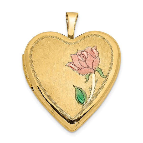 Diamond Cut,14K Yellow Gold,Enamel,Not Engraveable By QG,Polished & Satin,Holds 2 Photos