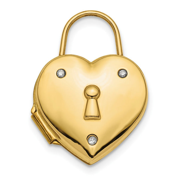 14K Yellow Gold Polished Diamond Heart Lock Locket