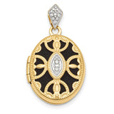14K Yellow Gold & Rhodium Polished And Textured Diamond Fancy Oval Locket
