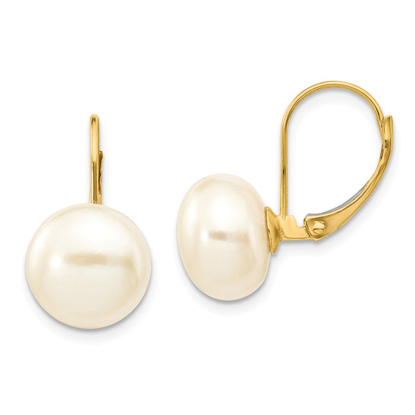 Polished,14K Yellow Gold,Leverback,Genuine,Freshwater Cultured Pearl