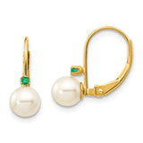 14K Yellow Gold,Leverback,Genuine,Freshwater Cultured Pearl,Emerald