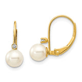 14K Yellow Gold,Leverback,Genuine,Freshwater Cultured Pearl,Diamond