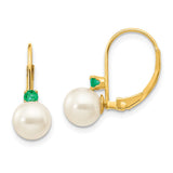 Polished,14K Yellow Gold,Leverback,Genuine,Freshwater Cultured Pearl,Emerald