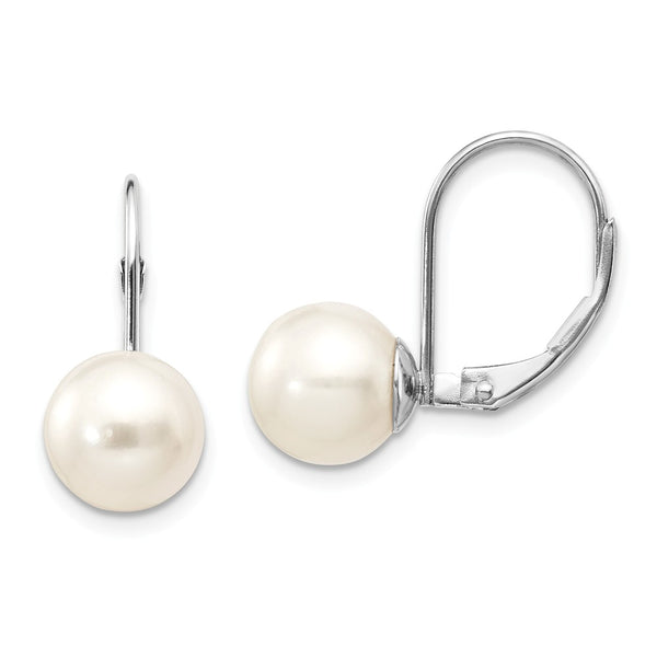 14K White Gold,Leverback,Freshwater Cultured Pearl
