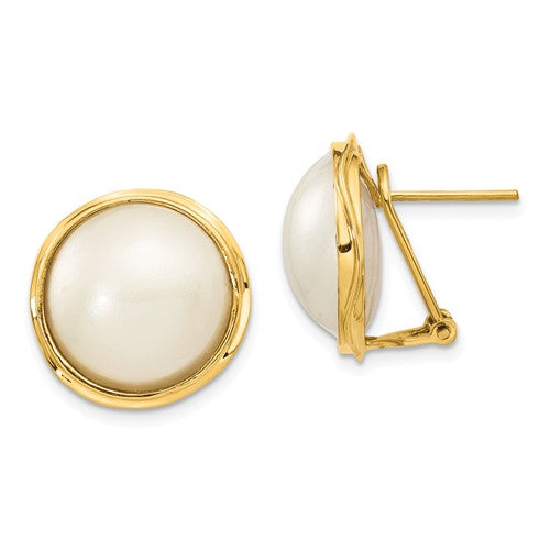 Jewelry,Earrings,Button,Gold,Yellow,14K,22 mm,18 mm,Pair,22 mm,22 mm,Post & Push Back,Pearl,Mabe,Cultured,Bleaching,White,Ball/Post/Stud