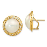 Jewelry,Earrings,Button,Gold,Yellow,14K,22 mm,20 mm,Pair,Omega Clip Back,Pearl,Mabe,Cultured,Bleaching,White,Ball/Post/Stud
