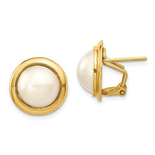 Jewelry,Earrings,Button,Gold,Yellow,14K,18 mm,18 mm,Pair,Omega Clip Back,Pearl,Mabe,Cultured,Bleaching,White,Ball/Post/Stud