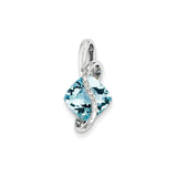 14K White Gold,Open Back,Genuine,Blue Topaz,Diamond,Fits Up to 2mm Regular,Fits Up to 3mm Fancy
