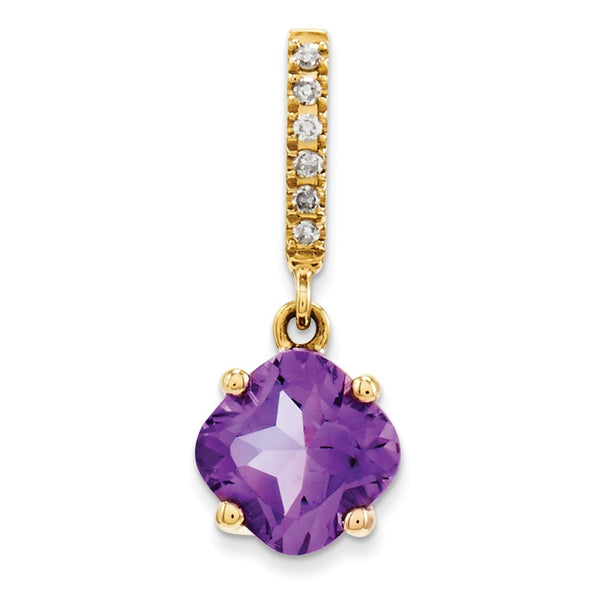Polished,14K Yellow Gold,Amethyst,Diamond,Fits Up to 2mm Regular,Fits Up to 3mm Fancy