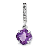 Polished,14K White Gold,Open Back,Amethyst,Diamond,Fits Up to 2mm Regular,Fits Up to 3mm Fancy