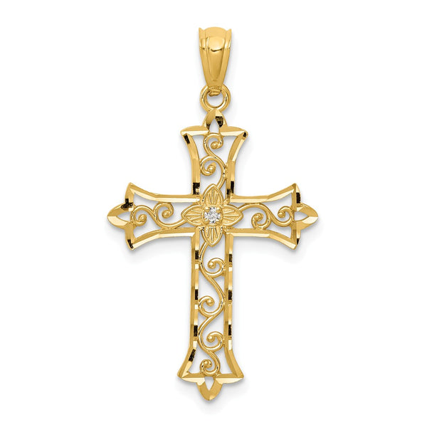 Solid,Polished,14K Yellow Gold,Diamond,Diamond Cut