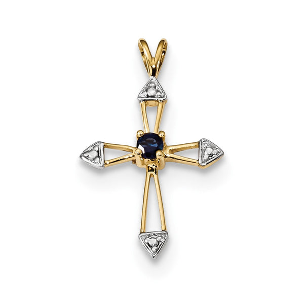 14K Yellow Gold Rhodium-Plated Sapphire Open Cross Pendant