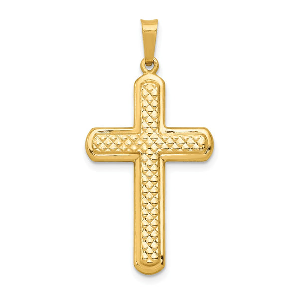 14K Yellow Gold Polished And Textured Cross Pendant