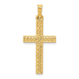 14K Yellow Gold Polished Lattice Textured Cross Pendant