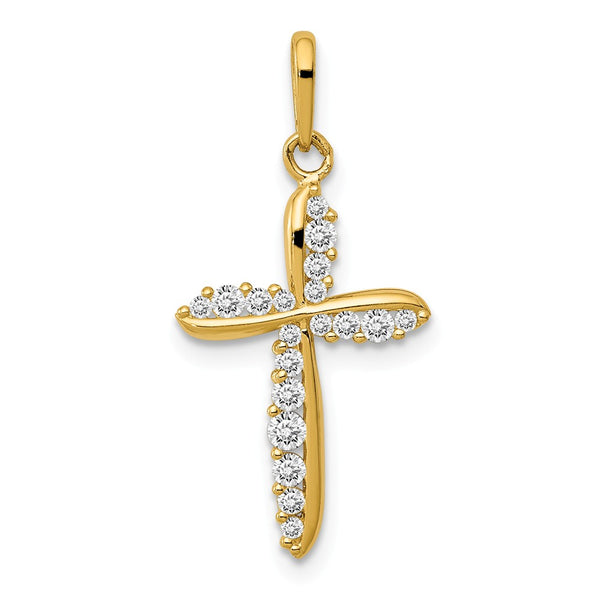 14K Yellow Gold Polished CZ Cross Charm
