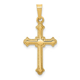 14K Yellow Gold Polished Fleur De Lis Cross Pendant