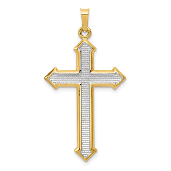 14K Yellow Gold With Rhodium Polished And Textured Passion Cross Pendant