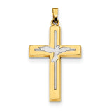 14K Yellow Gold With Rhodium Polished & Satin Cross With Dove Pendant