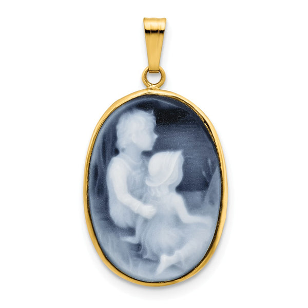 Polished,14K Yellow Gold,Open Back,Agate,Cameo
