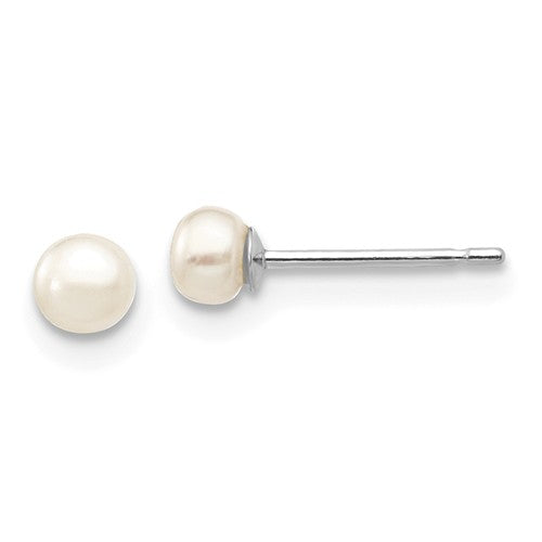 Jewelry,Earrings,Ball,Gold,White,14K,3 to 4 mm (range),3 to 4 mm (range),2 mm,Pair,Rhodium,Post & Push Back,Pearl,Freshwater,Cultured,Bleaching,White,Freshwater Cultured,Ball/Post/Stud