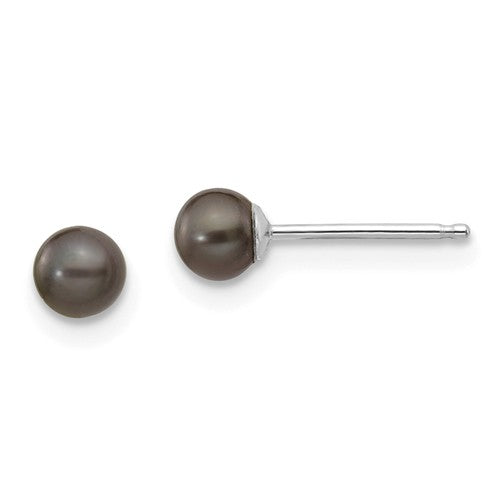 Jewelry,Earrings,Ball,Gold,White,14K,3 to 4 mm (range),3 to 4 mm (range),3-4 mm,Pair,Rhodium,Post & Push Back,Pearl,Freshwater,Cultured,Dyeing,Black,Freshwater Cultured,Ball/Post/Stud