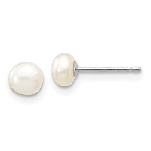 Jewelry,Earrings,Ball,Gold,White,14K,4 to 5 mm (range),4 to 5 mm (range),3 mm,Pair,Rhodium,Post & Push Back,Pearl,Freshwater,Cultured,Bleaching,White,Freshwater Cultured,Ball/Post/Stud