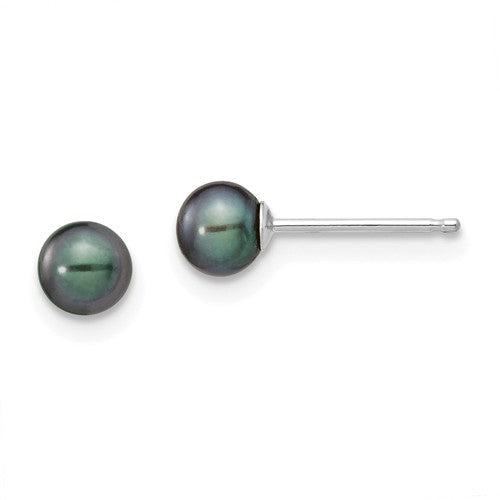 Jewelry,Earrings,Ball,Gold,White,14K,4 to 5 mm (range),4 to 5 mm (range),4-5 mm,Pair,Rhodium,Post & Push Back,Pearl,Freshwater,Cultured,Dyeing,Black,Freshwater Cultured,Ball/Post/Stud
