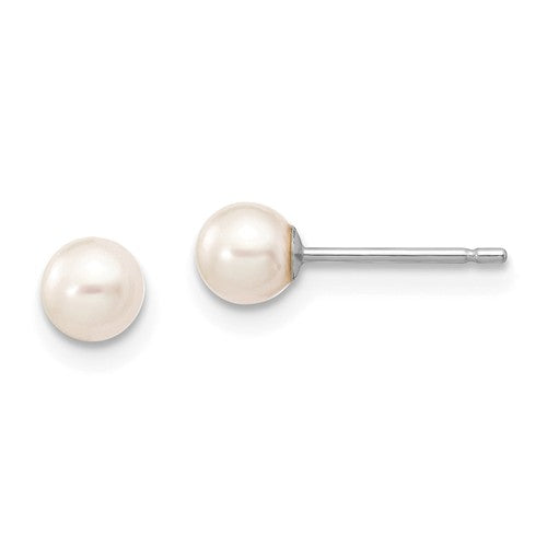 Jewelry,Earrings,Ball,Gold,White,14K,4 to 5 mm (range),4 to 5 mm (range),4-5 mm,Pair,Rhodium,Post & Push Back,Pearl,Freshwater,Cultured,Bleaching,White,Freshwater Cultured,Ball/Post/Stud