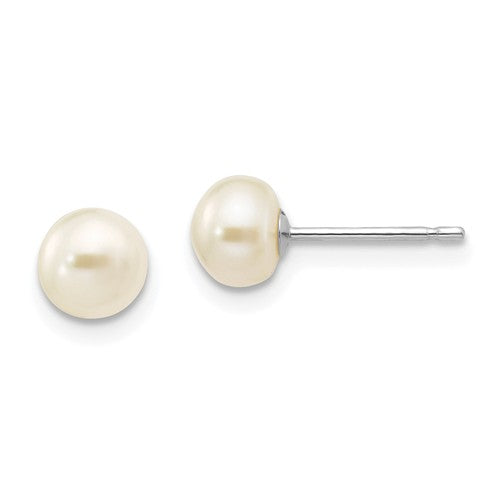 Jewelry,Earrings,Ball,Gold,White,14K,5 to 6 mm (range),5 to 6 mm (range),4 mm,Pair,Rhodium,Post & Push Back,Pearl,Freshwater,Cultured,Bleaching,White,Freshwater Cultured,Ball/Post/Stud