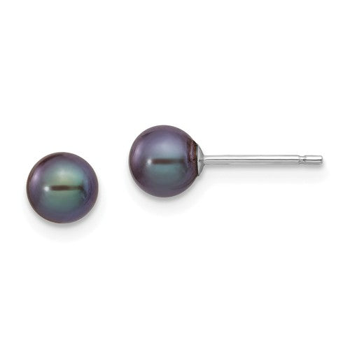 Jewelry,Earrings,Ball,Gold,White,14K,5 to 6 mm (range),5 to 6 mm (range),5-6 mm,Pair,Rhodium,Post & Push Back,Pearl,Freshwater,Cultured,Dyeing,Black,Freshwater Cultured,Ball/Post/Stud