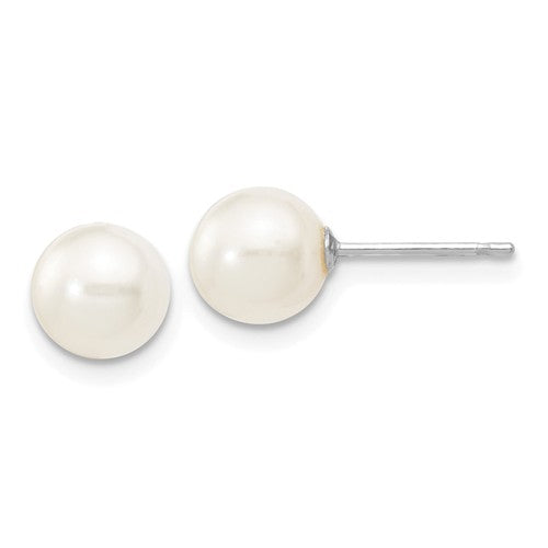 Jewelry,Earrings,Ball,Gold,White,14K,6 to 7 mm (range),6 to 7 mm (range),6-7 mm,Pair,Rhodium,Post & Push Back,Pearl,Freshwater,Cultured,Bleaching,White,Freshwater Cultured,Ball/Post/Stud