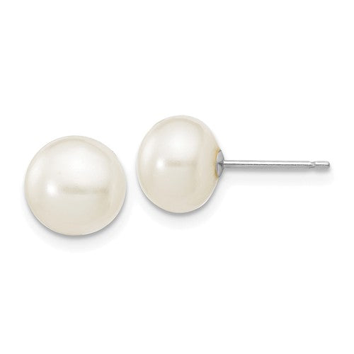 Jewelry,Earrings,Ball,Gold,White,14K,7 to 8 mm (range),7 to 8 mm (range),6 mm,Pair,Rhodium,Post & Push Back,Pearl,Freshwater,Cultured,Bleaching,White,Freshwater Cultured,Ball/Post/Stud