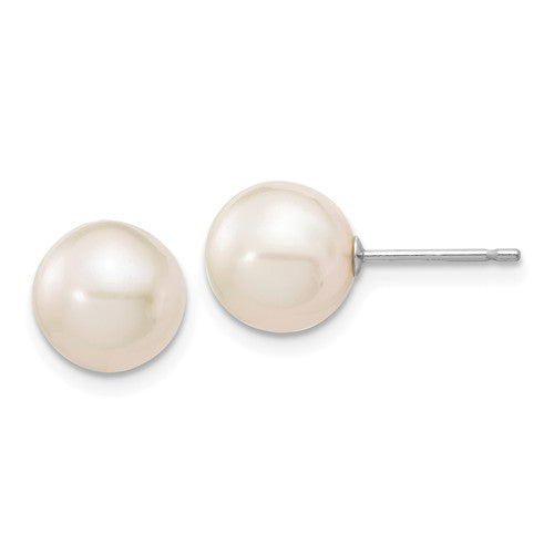 Jewelry,Earrings,Ball,Gold,White,14K,8 to 9 mm (range),8 to 9 mm (range),8-9 mm,Pair,Rhodium,Post & Push Back,Pearl,Freshwater,Cultured,Bleaching,White,Freshwater Cultured,Ball/Post/Stud