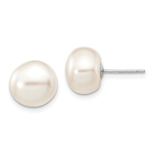 Jewelry,Earrings,Ball,Gold,White,14K,9 to 10 mm (range),9 to 10 mm (range),8 mm,Pair,Rhodium,Post & Push Back,Pearl,Freshwater,Cultured,Bleaching,White,Freshwater Cultured,Ball/Post/Stud